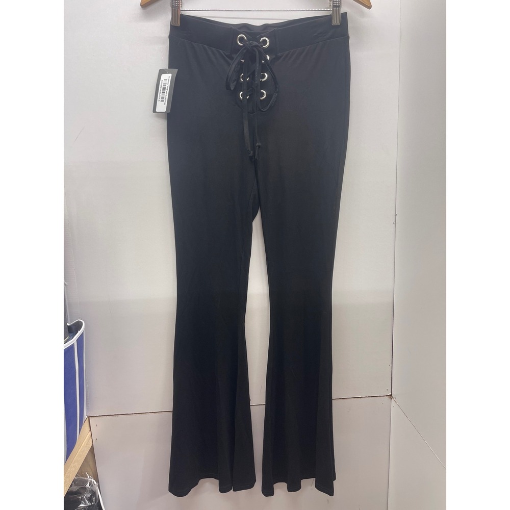 Vocal Black Lace Up Front Flare Pants Bell Bottom Leggings Small IM2197P NWT